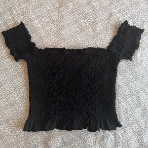 Black Smocked Off-Shoulder Top